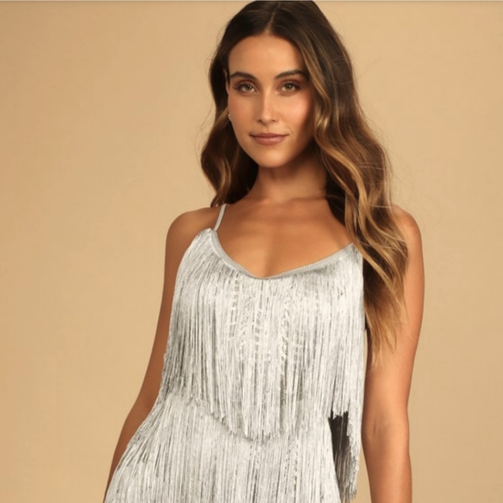 Lulu's Silver Fringe Mini Dress